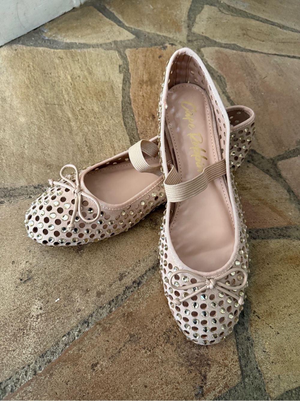 Cape Robbin Blush Pink Rhinestone Ballet Flats with Elastic Strap